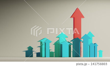 Upward Business Growth Concept With Red Leader Arrow Among Teal Arrows Representing Success Upward Business Growth Concept With Red Leader Arrow Among Teal Arrows Representing Success 141758803