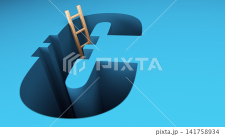 Ladder Over a Deep Currency Symbol Cutout Representing Financial Opportunity and Career Growth 141758934