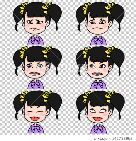 かわいい女の子キャラクターの表情セット すねる・不機嫌・驚き・困惑・笑顔・呆れ顔など6種類 かわいい女の子キャラクターの表情セット すねる・不機嫌・驚き・困惑・笑顔・呆れ顔など6種類 141758962