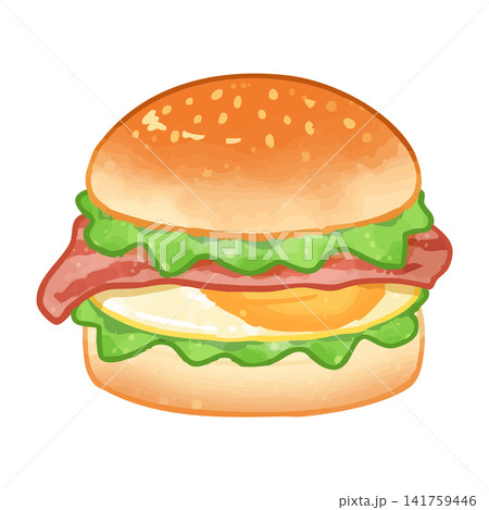 手描き風のベーコンエッグバーガー 手描き風のベーコンエッグバーガー 141759446