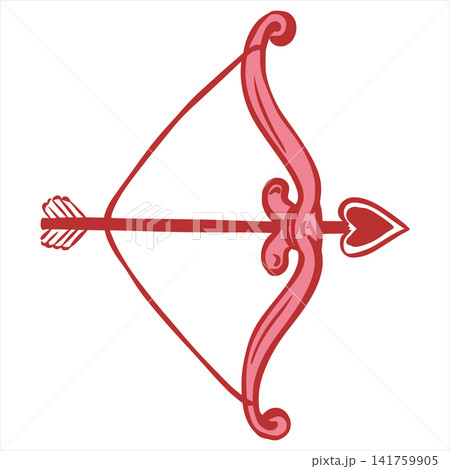 A vector illustration of Cupid's bow and arrow with a heart shaped tip. A symbol of love. Perfect for Valentine's Day cards and romantic invitations. Minimalistic clip art in the Coquette style. A vector illustration of Cupid's bow and arrow with a heart shaped tip. A symbol of love. Perfect for Valentine's Day cards and romantic invitations. Minimalistic clip art in the Coquette style. 141759905