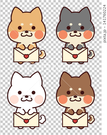 柴犬抱著一套信 / 白色底紅色心形 141760224