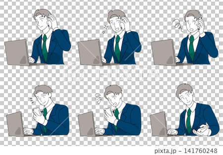 A set of facial expressions for businessmen using smartphones and laptops. A set of facial expressions for businessmen using smartphones and laptops. 141760248