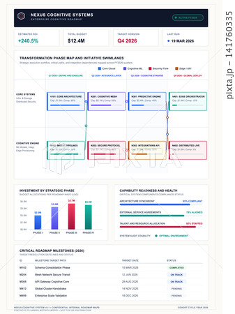 Enterprise Strategic Roadmap Dashboard with Transformation Phase Map and Analytics Enterprise Strategic Roadmap Dashboard with Transformation Phase Map and Analytics 141760335