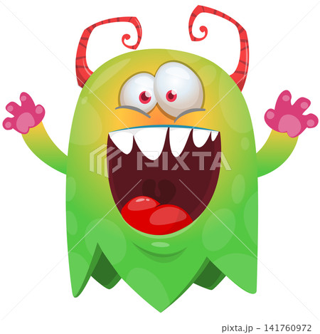 Cartoon cute and funny monster character design with scary face expression waving hands . Vector illustration. For Halloween party decoration or package design 141760972