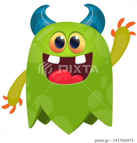 Cartoon cute and funny monster character design with scary face expression waving hands . Vector illustration. For Halloween party decoration or package design Cartoon cute and funny monster character design with scary face expression waving hands . Vector illustration. For Halloween party decoration or package design 141760973