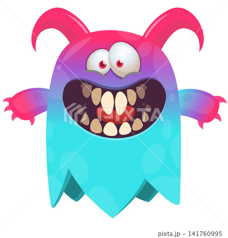 Cartoon cute and funny monster character design with scary face expression waving hands . Vector illustration. For Halloween party decoration or package design Cartoon cute and funny monster character design with scary face expression waving hands . Vector illustration. For Halloween party decoration or package design 141760995