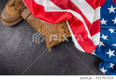 American flag and military boots for Memorial Day American flag and military boots for Memorial Day 141761524