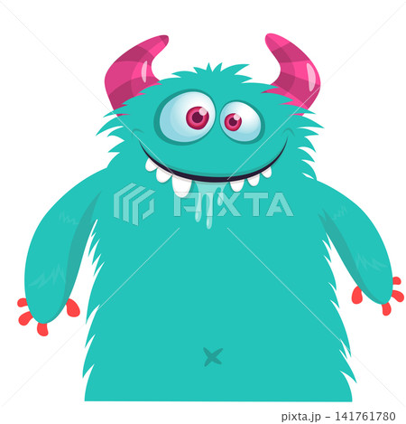 Cartoon cute and funny monster with scary face expression waving hands . Vector illustration isolated on white. For Halloween party decoration or package design Cartoon cute and funny monster with scary face expression waving hands . Vector illustration isolated on white. For Halloween party decoration or package design 141761780