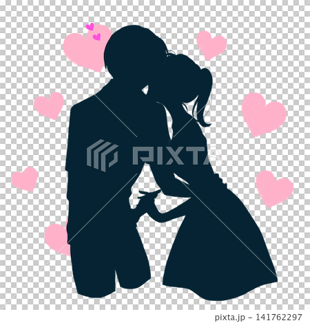 A couple being affectionate in the summer, silhouettes, and a heart symbol. A couple being affectionate in the summer, silhouettes, and a heart symbol. 141762297
