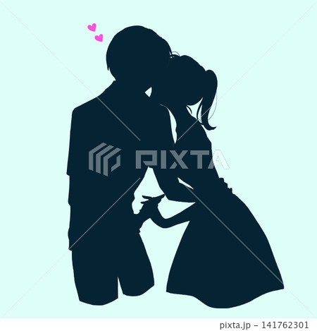 いちゃいちゃする男女 夏 シルエット ハートマーク いちゃいちゃする男女 夏 シルエット ハートマーク 141762301