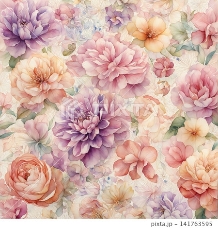 Lush Watercolor Floral Seamless Patterns With Rich Garden Flower Motifs 141763595