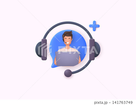 Call center, online customer support. Contact Us Customer Service For Personal Assistant Service, Person Advisor and Social Media Network. 3D Web Vector Illustrations. 141763749