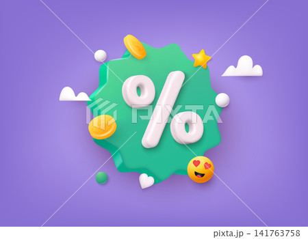 Label set with percent, check mark and discount. App icon. 3D Web Vector Illustrations. 141763758