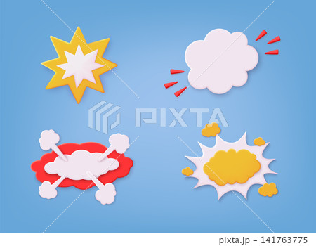 3D comic speech bubbles set with different effect. 3D Vector Illustrations. 141763775