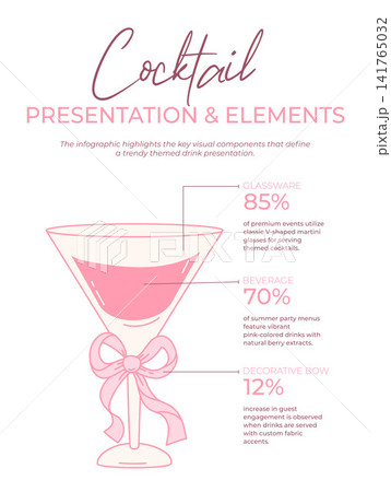 Pink Coquette Cocktail Infographic Template. Bar Menu Layout With Aesthetic Glass And Bow On White Background. Vector Illustration, Percentage Data And English Text Placeholders For Bachelorette Party Pink Coquette Cocktail Infographic Template. Bar Menu Layout With Aesthetic Glass And Bow On White Background. Vector Illustration, Percentage Data And English Text Placeholders For Bachelorette Party 141765032