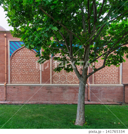 Decorative brick wall and green tree in the courtyard of the Goy Imam Mosque in Ganja, Azerbaijan Decorative brick wall and green tree in the courtyard of the Goy Imam Mosque in Ganja, Azerbaijan 141765334