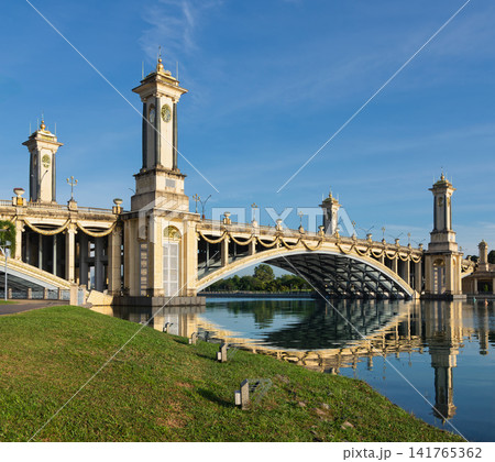Seri Gemilang Bridge Putrajaya Malaysia reflected in the tranquil lake Seri Gemilang Bridge Putrajaya Malaysia reflected in the tranquil lake 141765362