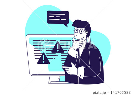 QA software testing modern flat concept for web banner design. Man inspecting program code and finding problems, making quality reports with solutions. Illustration with isolated people scene. QA software testing modern flat concept for web banner design. Man inspecting program code and finding problems, making quality reports with solutions. Illustration with isolated people scene. 141765588