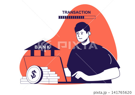 Online banking modern flat concept for web banner design. Man making digital transactions, managing financial account balance, exchange money online. Illustration with isolated people scene. Online banking modern flat concept for web banner design. Man making digital transactions, managing financial account balance, exchange money online. Illustration with isolated people scene. 141765620