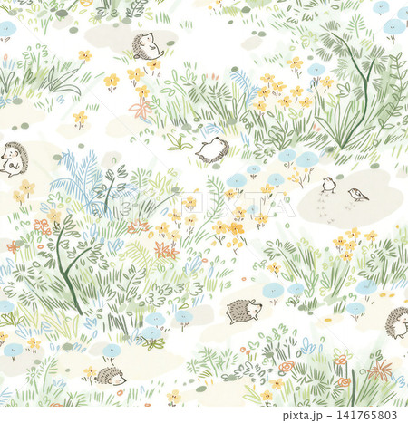 Diverse Seamless Pattern Collection With Vintage Florals And Cute Cartoon Animals 141765803