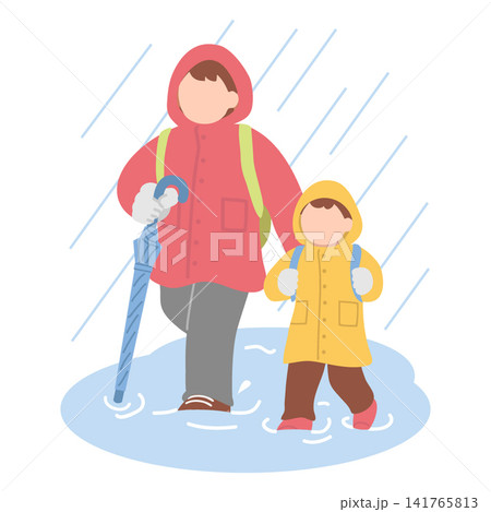 台風・大雨災害時の避難イラスト 141765813