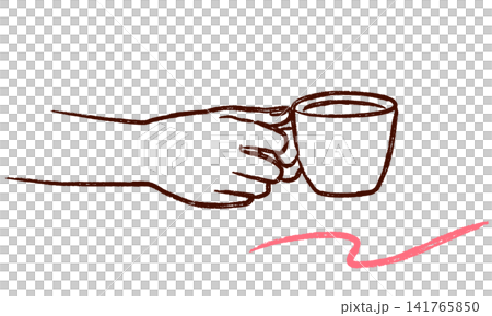 コーヒーカップを持つ手 クレヨン手描き風 141765850