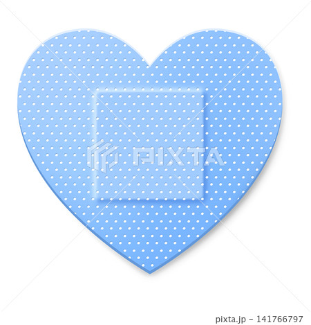 Medical patch blue heart shape with circles pattern, 3D vector first aid tape, realistic medical wound adhesive plaster 141766797