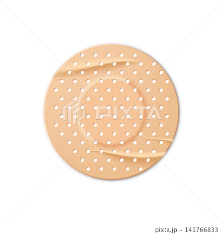 Breathable sterile patch, flesh-colored, round, with wrinkles, top view. Breathable sterile patch, flesh-colored, round, with wrinkles, top view. 141766833