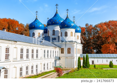 Exaltation of the Cross Cathedral in Yuriev Monastery, Veliky Novgorod in Russia Exaltation of the Cross Cathedral in Yuriev Monastery, Veliky Novgorod in Russia 141766873