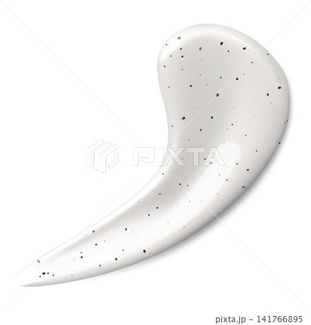 White cream swatch, realistic 3D vector scrub with particles texture, cosmetic peeling gel, serum skin care product 141766895