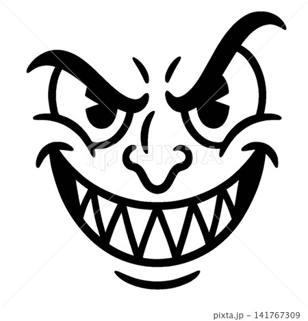 Evil face, monster face, scary face, black icon, smile symbol 141767309