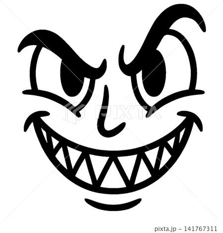 Evil face smiling grin monster face cartoon face black white 141767311