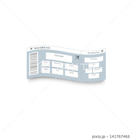 A gray, wave-shaped, vector boarding pass template with a barcode and empty fields. A gray, wave-shaped, vector boarding pass template with a barcode and empty fields. 141767468