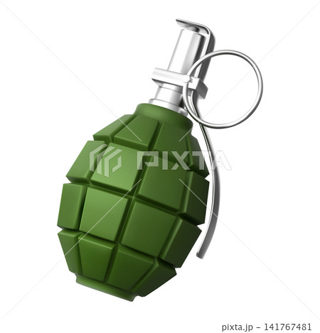 3D green lemon hand grenade with pin and ring, isolated on a white background. 3D green lemon hand grenade with pin and ring, isolated on a white background. 141767481