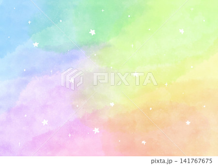 水彩風 パステル レインボー 背景テクスチャ 星ラメあり イラスト 3 水彩風 パステル レインボー 背景テクスチャ 星ラメあり イラスト 3 141767675