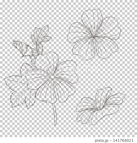 一組西方草藥“藍錦葵”的向量線條藝術迷你插圖。 141768021