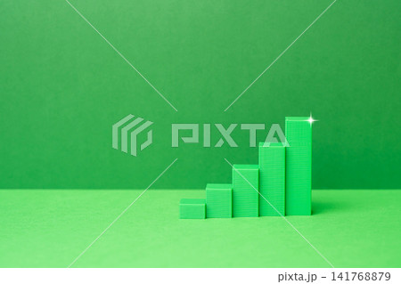 Green growth chart. A minimalist slide about economics and business growth. Financial and salary growth. Economic growth and development. Business success. 141768879