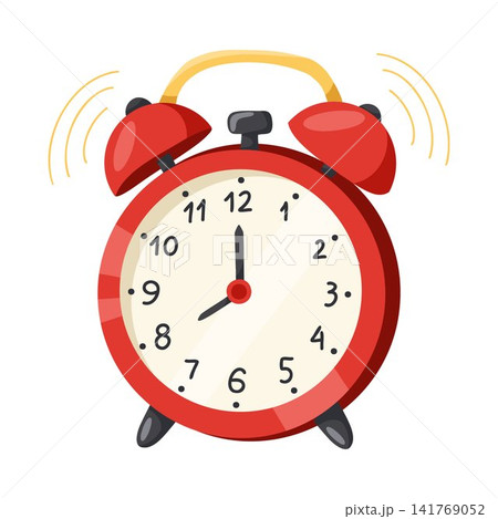 Alarm clock. Vector hand drawn cartoon illustration. Minimalistic art for school stickers, morning routine design, print and time management themes isolated on white background Alarm clock. Vector hand drawn cartoon illustration. Minimalistic art for school stickers, morning routine design, print and time management themes isolated on white background 141769052