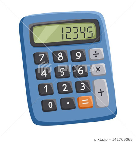 Calculator cartoon hand drawn vector illustration with digital screen and number buttons. Math education tool perfect for school posters, classroom decor and accounting design Calculator cartoon hand drawn vector illustration with digital screen and number buttons. Math education tool perfect for school posters, classroom decor and accounting design 141769069