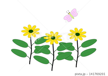 花の上を飛ぶチョウのイラスト 141769201
