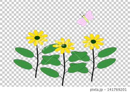 花の上を飛ぶチョウのイラスト 141769201