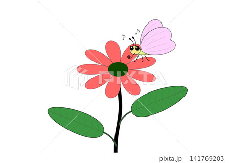 花にとまったチョウのイラスト 花にとまったチョウのイラスト 141769203
