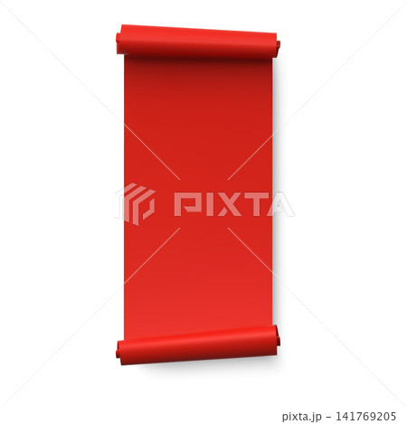 Glossy red scroll ribbon isolated 3D vector element 141769205