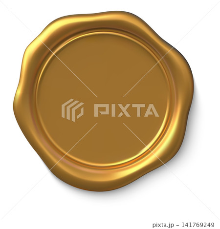 Glossy gold wax seal element with blank scalloped center Glossy gold wax seal element with blank scalloped center 141769249