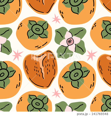 Ripe Persimmon Fruit Seamless Vector Background Pattern Ripe Persimmon Fruit Seamless Vector Background Pattern 141769348