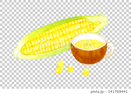 Corn soup and corn set - hand-drawn watercolor illustration material Corn soup and corn set - hand-drawn watercolor illustration material 141769441