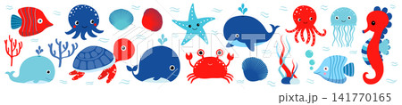 Sea Animal Icon Red Blue Sea Animal Icon Red Blue 141770165