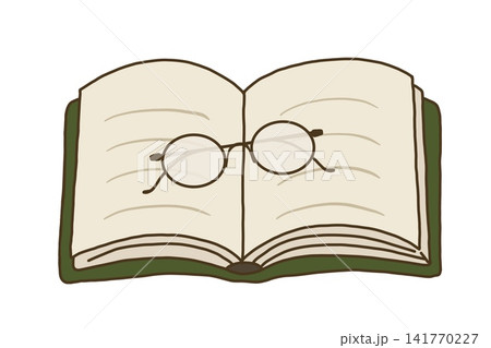 開いた本と眼鏡の読書イラスト 開いた本と眼鏡の読書イラスト 141770227