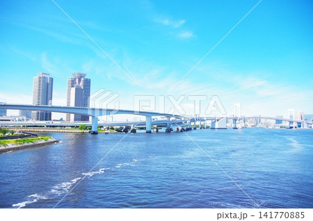 富士見橋から望むレインボーブリッジと風景 富士見橋から望むレインボーブリッジと風景 141770885